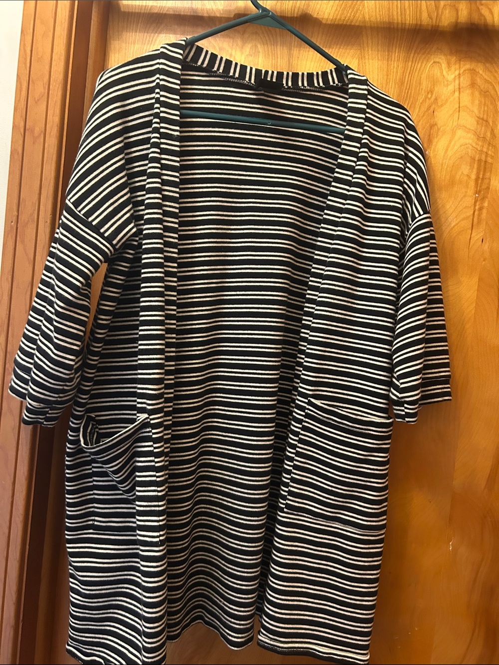 Agnes & Dora Black and White Striped Lightweight Cardigan